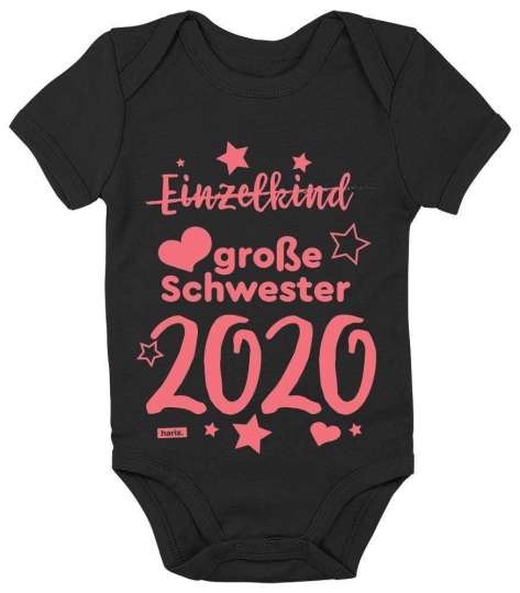 Einzelkind Große Schwester 2020 Sterne Baby Body Kurzarm // 14 Farben. 0-24 Monate 