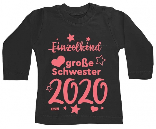 Einzelkind Große Schwester 2020 Sterne Baby Shirt Langarm // 11 Farben,  3-24 Monate 