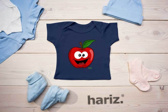 HARIZ Baby T-Shirt Apfel Lachend Früchte Bunt Inkl Geschenk Karte Bleistift Grau 3-9 Monate 60-69cm